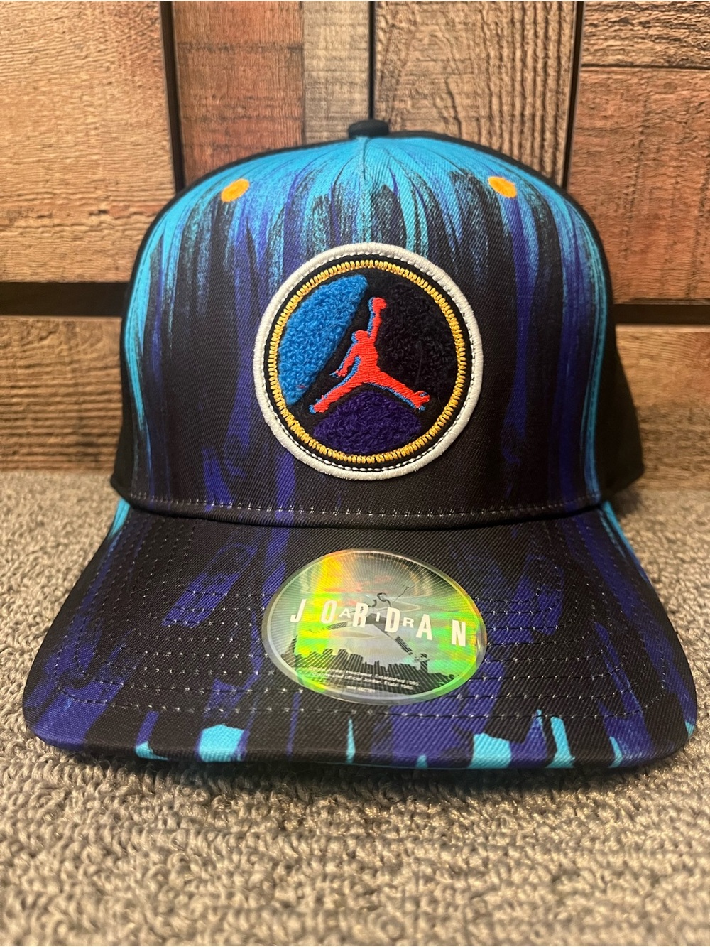 AIR JORDAN MENS SNAPBACK HAT CAP AQUA 8 BLACK BLUE JUMPMAN WORN ONCE RARE W/HOLO